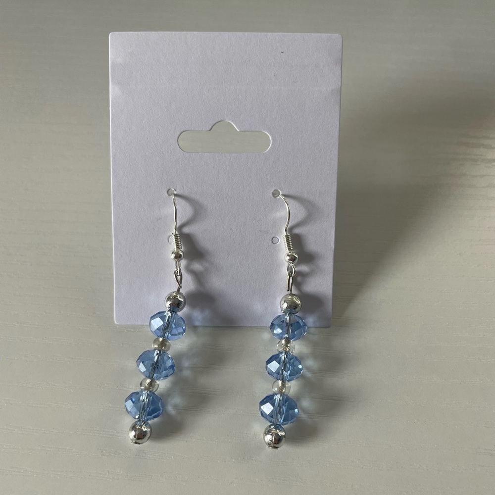 Handmade Elegant Blue Crystal Drop Earrings